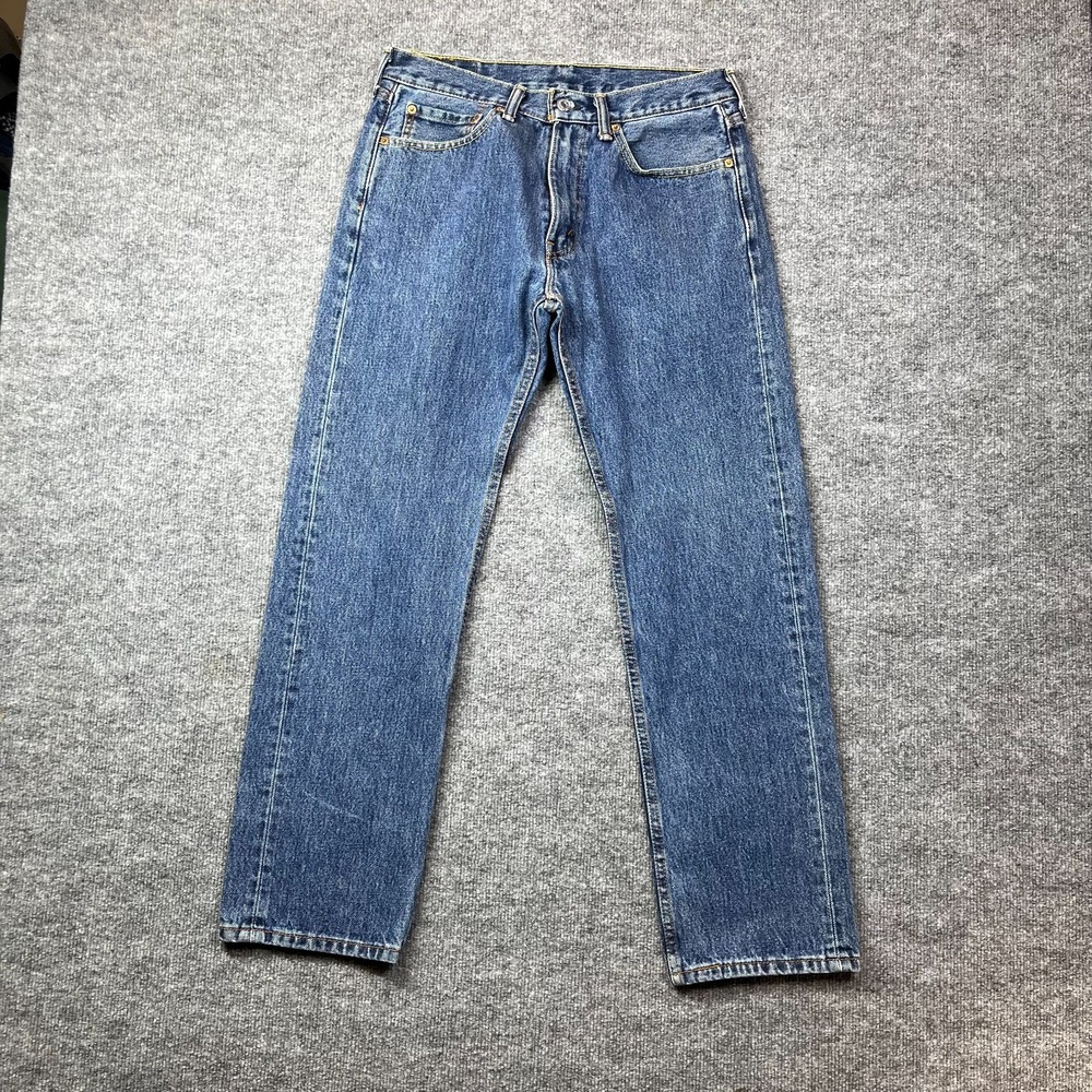 Levis 505 Straight Jeans Men's Blue Denim Pockets Classic Zip Fly - 31X30